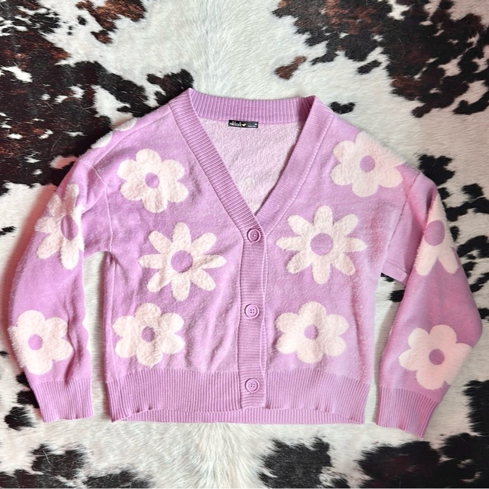 Floral Lavender Cardigan Sweater